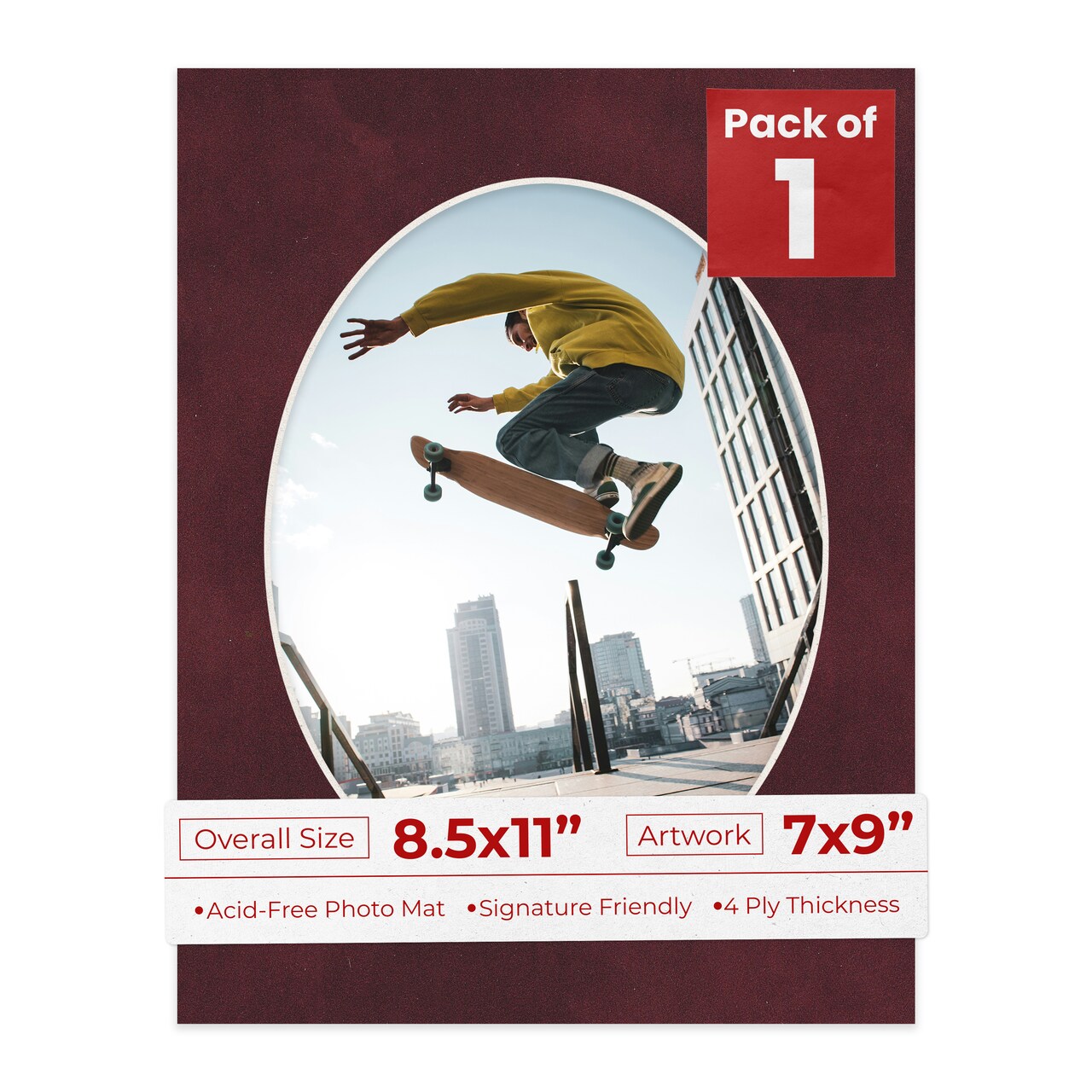 Dark Red Suede Mat Board for 8.5x11 Frames - Oval Opening for 7x9 Photos